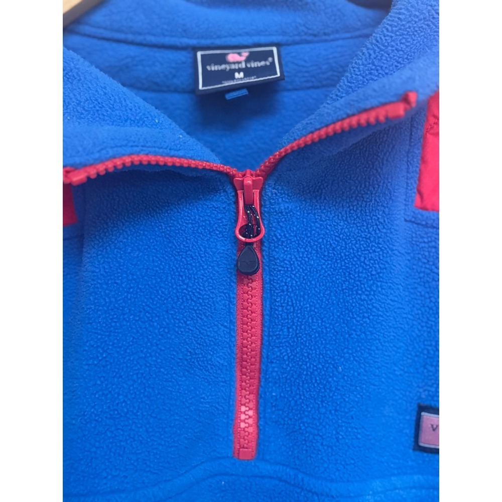 Vineyard Vines Mens Blue Red Colorblock Fleece 1/4 Zip Pullover Jacket Medium - Picture 5 of 8